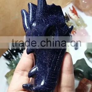 Hotsale Natural Blue Sandstone Crystal Dragon Skull for Gift thumbnail-2