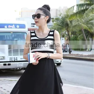 Striped Maternity Chiffon Dresses For Pregnant Women Sleeveless thumbnail-4