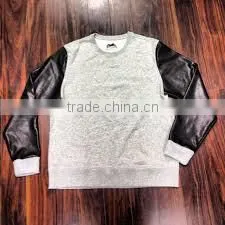 Sweatshirts With Leather Sleeve,genuine Leather Sleeve Hoodie thumbnail-1