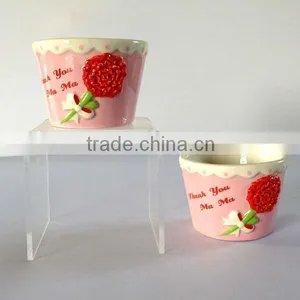 Ceramic With Carnation Flower Decal Ceramic Pudding Bowl thumbnail-1