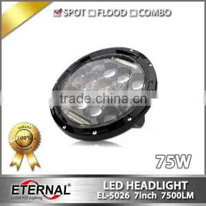 75W 7" Round LED Headlights Hummer Jeep Wrangler CJ TJ JK Prewired H4 thumbnail-3