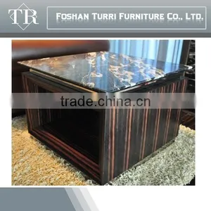 Square Travertine Marble Top Wooden Base Coffee Table thumbnail-2