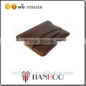Customize Genuine Leather RFID Blocking Card Holder Cash Pocket Portable Wallet Retro Style thumbnail-1