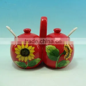 SUNFLOWER CERAMIC SALT AND PEPPER SHAKER WITH SPOON thumbnail-1