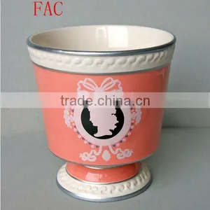 Stock Ceramic Flower Pot in Pink Color Round Shape thumbnail-1
