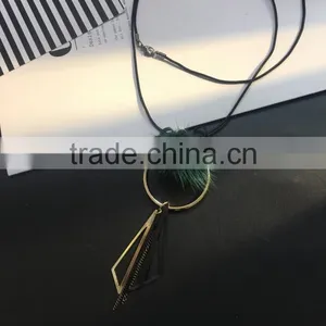 Mink Fur Ball Hoop Triangle Pendant Necklace Hot Selling Geometric Necklace thumbnail-2
