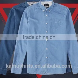Wholesale Denim Shirt for Mens Shirt Factory Cotton Washed BLUE Mens Denim Shirts thumbnail-1