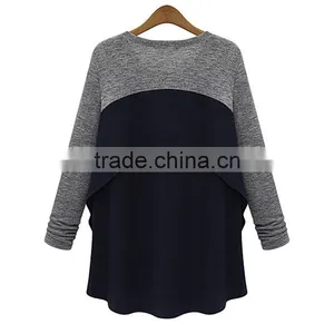 Competitive Price Good Quality Factory Direct Contrast Color Round Neck Asymmetrical Women Different Types of Blouse Designs thumbnail-3