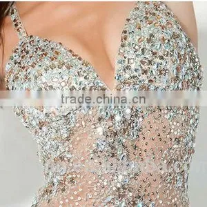 Luxurious Deep V Neck Low Back Out Short Crystal Dress thumbnail-3