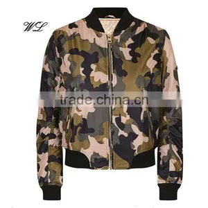 Wholesale Women Camo Print Quilted Custom Padded Bomber Jacket thumbnail-1