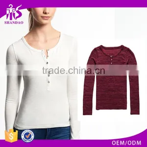 2016 Guangzhou Shandao Autumn Casual Style Women Daily Wear Long Sleeve Round Neck Slim White Rayon Tops thumbnail-1