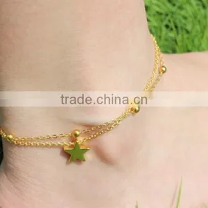 Double Layer Stars Beads Charm Foot Sandal Chain Anklet Bracelet Jewelry Silver Gold thumbnail-2
