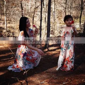 Mommy and me Maxi Dresses Chiffon Flower Print Ladies Dresses for Women thumbnail-5