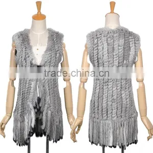 YR164 Rabbit Vest With Long Tassel/Supplier From China Natural Rabbit Fur Vest thumbnail-1