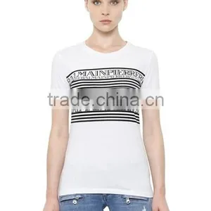 OEM China Manufacturer Silk Screen Printing White T-Shirts For Women,Girls Short Sleeve Slim Cotton T Shirts thumbnail-2