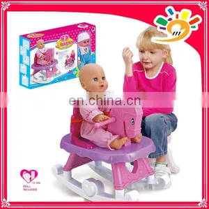 Kids Colorful Plastic Rocking Horse Toys, Riding Horse Set With Doll And Music thumbnail-1