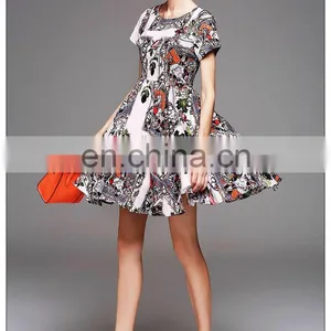High Quality Short Sleeve Rayon Cute Print Dress for 2016 Summer thumbnail-4