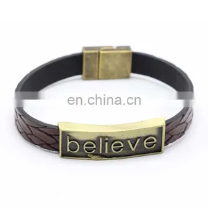 Stainless Steel and Black PU Leather Bangle Bracelets for Men 2017 thumbnail-3