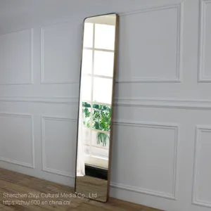 Nordic Brass Gold Full-length Mirror Personalized Villa Custom Full-length Mirror Studio Clothing Fitting Floor Mirror Square thumbnail-2