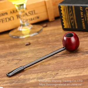145mm Length Short Wooden Resin Short Tobacco Pipe With Red Sandal Round Head for Smoking thumbnail-4