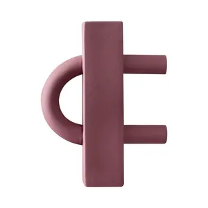 Unique Red Square Round Cylinder Art Table Ceramic Vase Flower Pot For TV Bench thumbnail-2