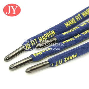 Custom Flat Polyester Rope With Metal Aglet Tips Shoealce Brass Aglet Cord Ends for Sweat Pants thumbnail-2