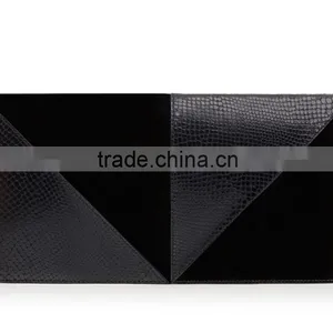 Black Patchwork Lizard Skin and Suede Leather Flat Envelope Hand Bag Clutch Bag Handbag for Women thumbnail-5