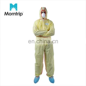 Manufacture Customized 3 Panel Hood Storm Flap With Adhesive Tape Non Woven SMS Microporous Coverall With Bound Seams thumbnail-1
