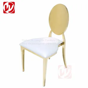 Mirror Gold Stainless Steel Round Back Design Stacking Hotel Banquet Chair Cheap Wedding Chair thumbnail-1