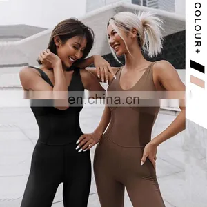Ready To Ship Long Length One Piece Ladies Dance Bodysuit Cross Back Straps Fitness Gym Yoga Jumpsuit Activewear For Women thumbnail-1