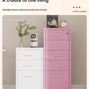 Eco-Friendly Rolling Cabinet With Lock for Dorm Room | 5 Drawer Mobile Organizer in Pink/Blue/Gray | for Student Storage thumbnail-1