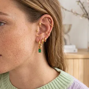 Stainless Steel Gold Plated Zircon Hoop Earrings Geometric Charm Huggie Earrings for Women Jewelry thumbnail-5