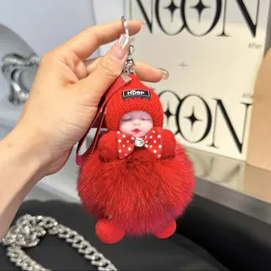 Sleeping Baby Fur Pom Pom Keychain thumbnail-3