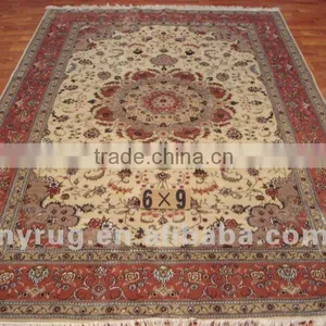 Area Silk Rugs 6X9 Foot Wool and Silk Persian Design Made by Hand Online thumbnail-1