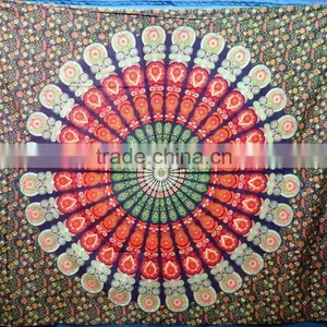 Traditional Bohemian Hippie Cotton Bedsheet Ethnic Beach Throw Custom Printed Mandala Tapestry thumbnail-3