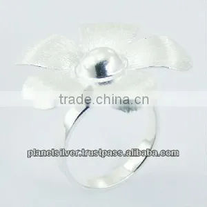 Delicate Brushed Silver Plated Sterling Silver Flower Ring thumbnail-1