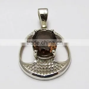 Gorgeous Smoky Quartz Pendant, Online Silver Jewelry, Gemstone Silver Jewelry thumbnail-3