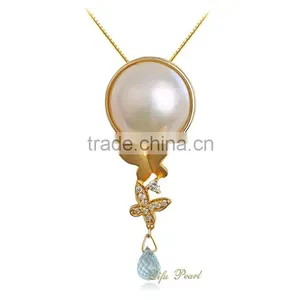 Wholesale Beautiful 14k Yellow Gold Mabe Pearl Pendants thumbnail-1