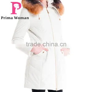 Winter Women Medium Length Slim Cut Coat With Brown Fox Hat Overcoat thumbnail-6