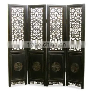 Chinese Antique Black Carved Folding Screen thumbnail-1
