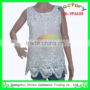 Fashion Polyester Non Woven Organza Mesh High Quality Embroidery Blouses Beads Decoration Blouse thumbnail-1