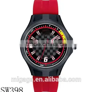 Men's Pit Crew Red Silicone Strap Round Black Plastic Case Watch thumbnail-1