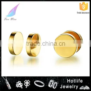 in Stock Stainless Steel Men Double Pin Gold Plated Earrings thumbnail-1