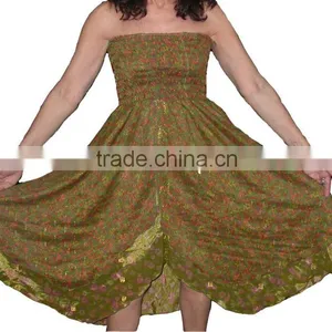 2450 Vintage Silk Sari Dress Skirts Ladies New Summer Dress Sun Jaipur Manufacturer Exporter Indu Hindu Ropa Wholesale Sarouel thumbnail-1