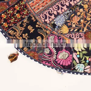 Black Ethnic Decorative Big Round Pillows Indian Cushion Covers Cotton Table Cover Table Mat Big Floor Round Throw Pillow Covers thumbnail-2