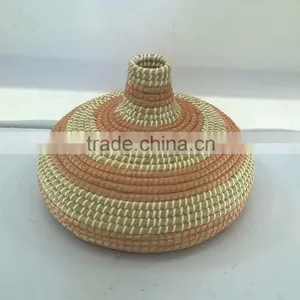 Pink and Natural Seagrass Handicraft Basket thumbnail-1