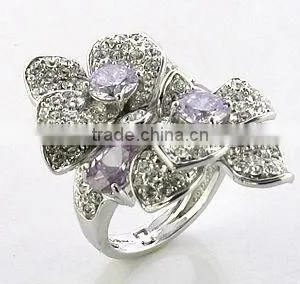 Wholesale Women's 2 Flowers Lavender Zircon Ring thumbnail-1