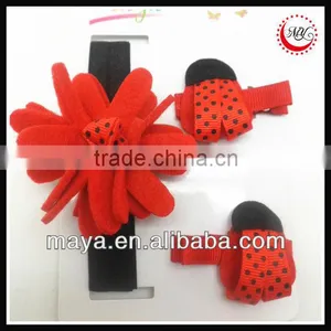 Red Felt Flower Baby Skinny Elastic Headband Beatles Hair Clip Accessory Set thumbnail-1