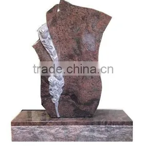 European Single Upright Brown Color Granite Rose Carving Headstone thumbnail-1