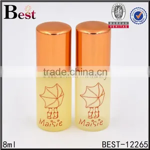 8ml Yellow Small Glass Roll on Tube Perfume Bottle Stainless Steel Roller Ball Aluminum Cap thumbnail-4